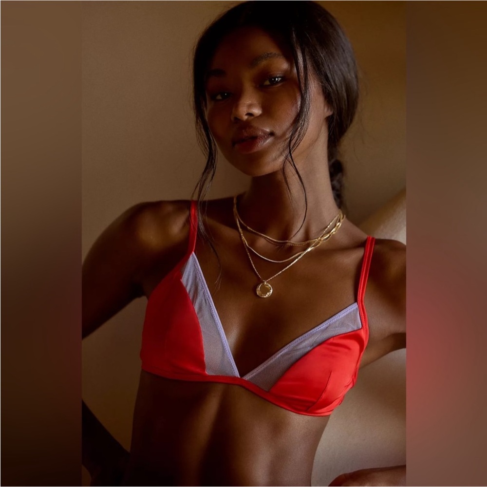 Anthropologie Red and Lilac Mesh Triangle Bralette